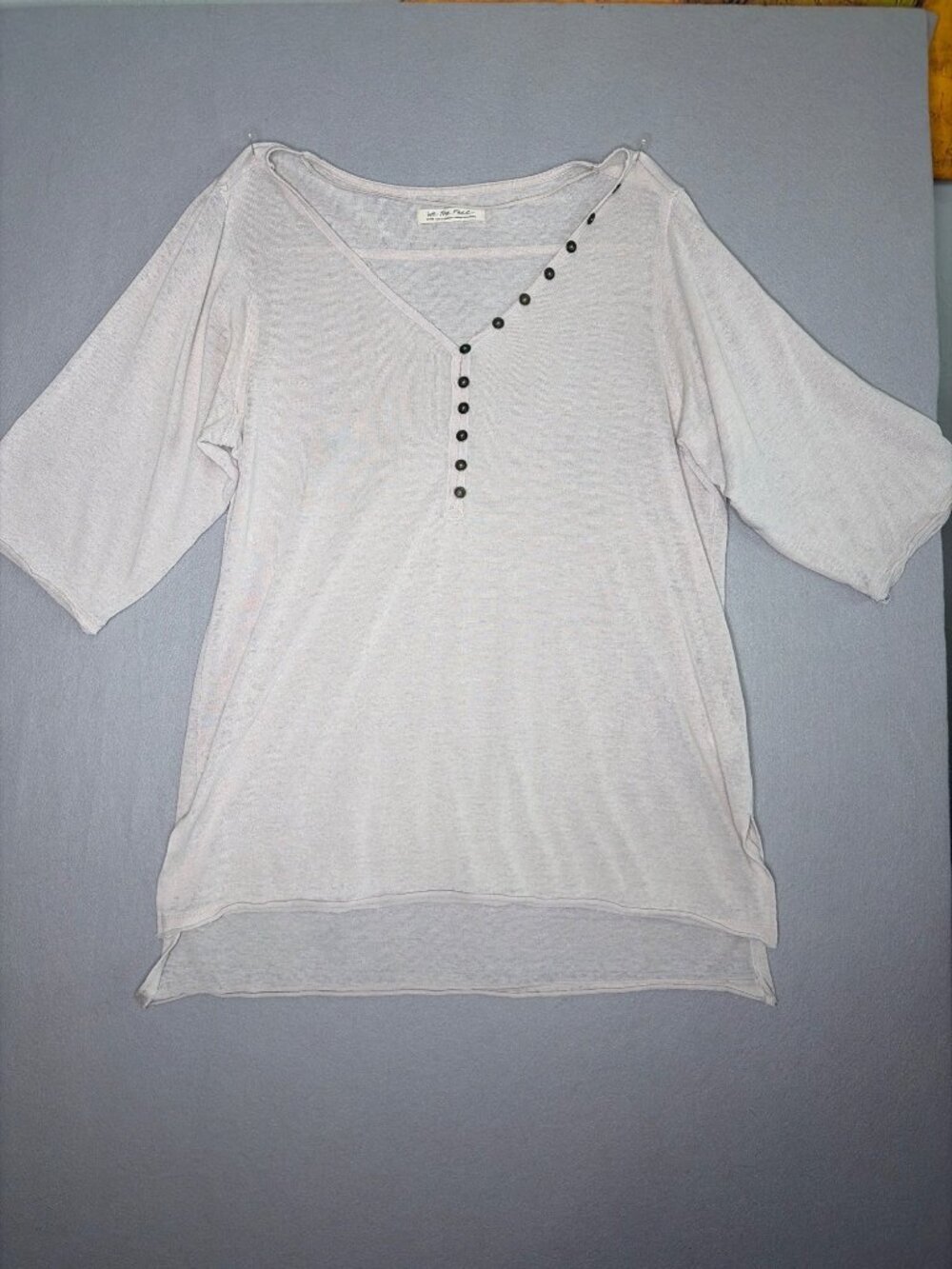 We the Free Henly Top Oversized Size L Sheer Cotton 3/4 Sleeve